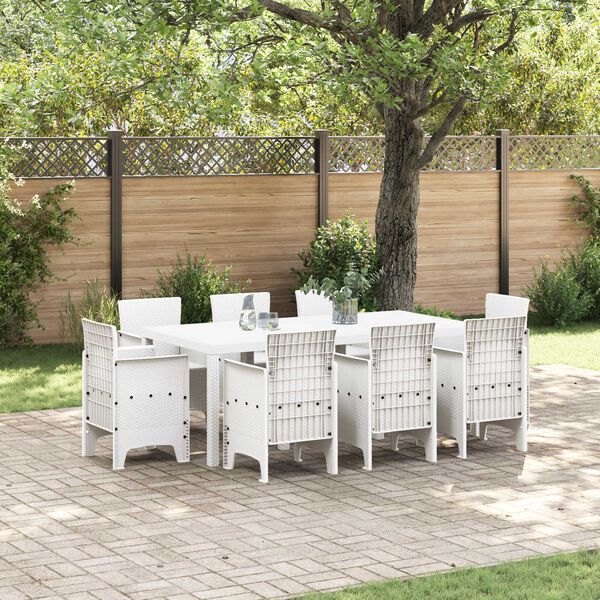 vidaXL Garden Dining Set 9 pcs White Polt rattan
