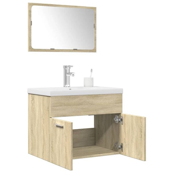 vidaXL 3 Piece Bathroom Furniture Set Sonoma Oak Engineered Wood