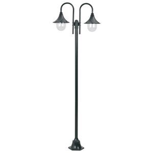 vidaXL Garden Post Light E27 220 cm Aluminium 2-Lantern Dark Green