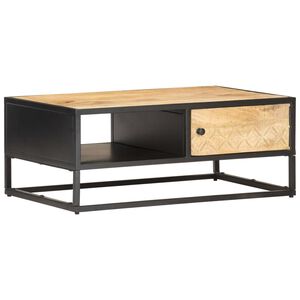 vidaXL Coffee Table with Carved Door 90x55x36 cm Rough Mango Wood