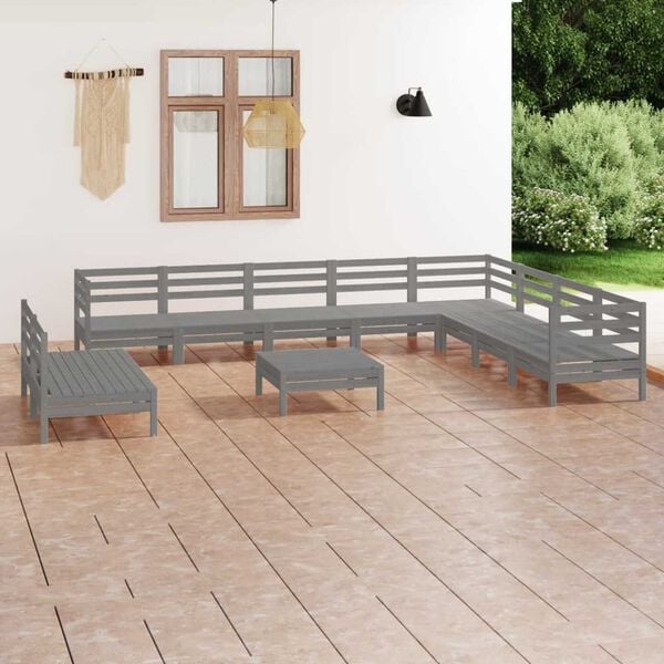 vidaXL 11 Piece Garden Lounge Set Solid Wood Pine Grey