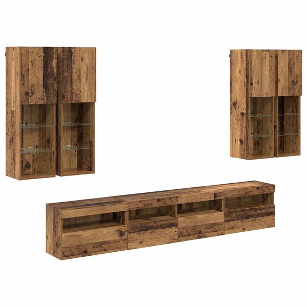vidaXL TV Wall Cabinet Set with LED Lights Wall-mounted 7 pcs Old Wood