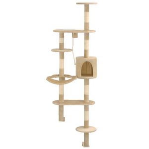 vidaXL Cat Tree with Sisal Scratching Posts Wall Mounted 194 cm Beige