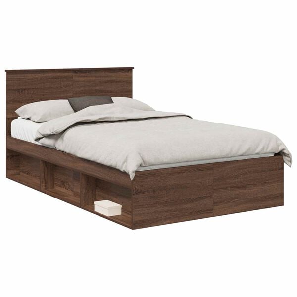 vidaXL Bed Frame with Headboard Brown Oak 120 x 190 cm Solid Pine Wood