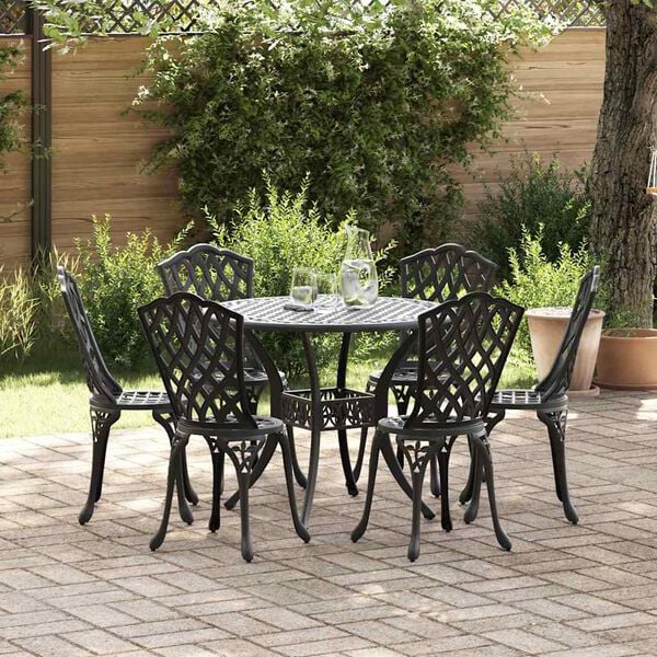 vidaXL Garden Dining Set 7 pcs Black Aluminium
