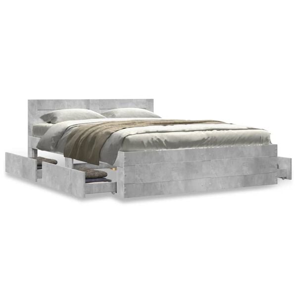 vidaXL Bed Frame with Headboard without Mattress Concrete Grey 120x190 cm Small Double