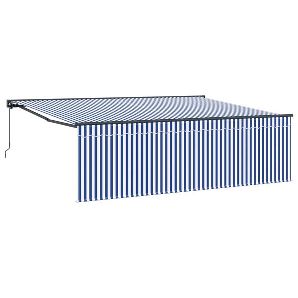 vidaXL Retractable Awning Manual Blue and White 400 x 300 cm