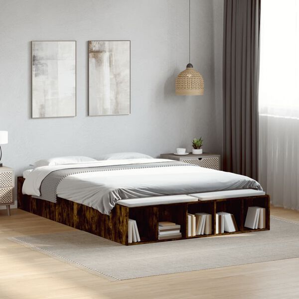 vidaXL Bed Frame without Mattress Smoked Oak 140x190 cm