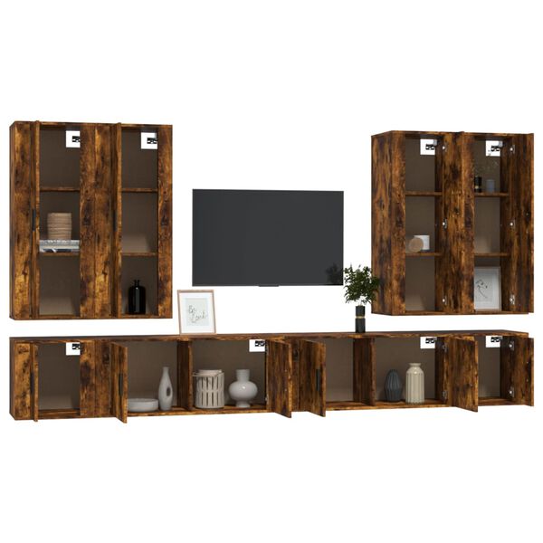 vidaXL 8 Piece TV Cabinet Set Smoked Oak Engineered Wood