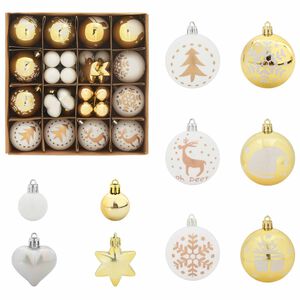 vidaXL Christmas Bauble Set 40 pcs White and Gold &Oslash; 6 cm Plastic LEDs