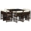 vidaXL 9 Piece Garden Dining Set with Cushions Brown Poly Rattan
