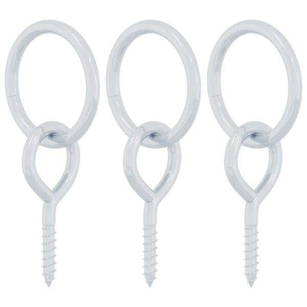 vidaXL Horse Tie Rings with Eye Screws 3 pcs Silver Steel