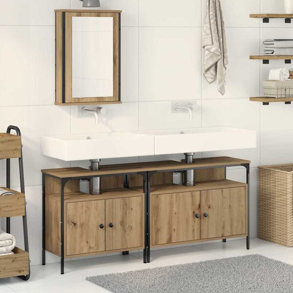 vidaXL Bathroom Vanity Units with Shelf 3 pcs Brown Engineered wood
