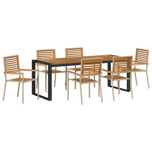 vidaXL Garden Dining Set 7 pcs Beige and Brown Poly Rattan