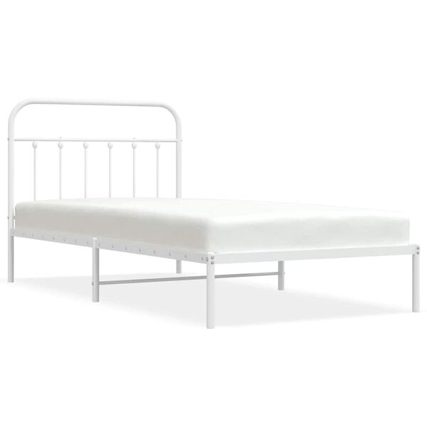 vidaXL Metal Bed Frame without Mattress with Headboard White 107x203cm