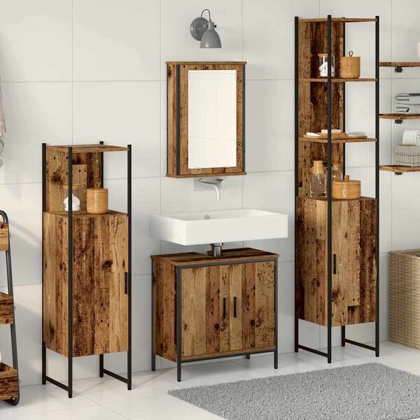 vidaXL Bathroom Furniture Set with Shelf 4 pcs Brown Engineered wood
