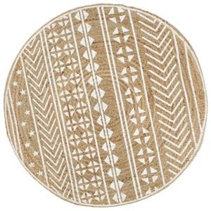 vidaXL Handmade Rug Jute with White Print 120 cm