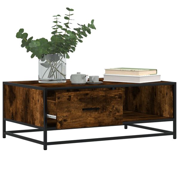 vidaXL Coffee Table Smoked Oak 90x57x35 cm Engineered Wood and Metal