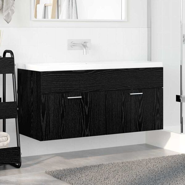 vidaXL Sink cabinet with Storage with Door Black Oak Engineered Wood