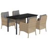vidaXL 5 Piece Garden Dining Set with Cushions Beige Poly Rattan