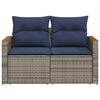 vidaXL Garden Sofa with Cushions 2-Seater Grey Poly Rattan