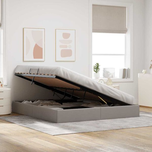vidaXL Storage Bed with Mattress Taupe 160 x 200 cm Fabric