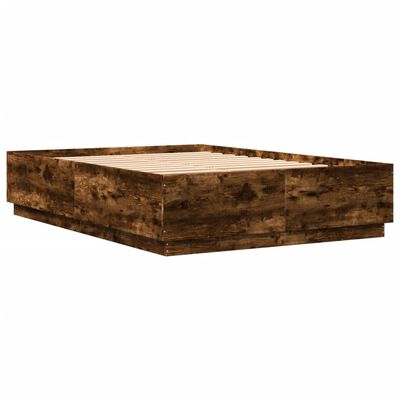 vidaXL Bed Frame with LED Lights Smoked Oak 160x200 cm Engineered Wood
