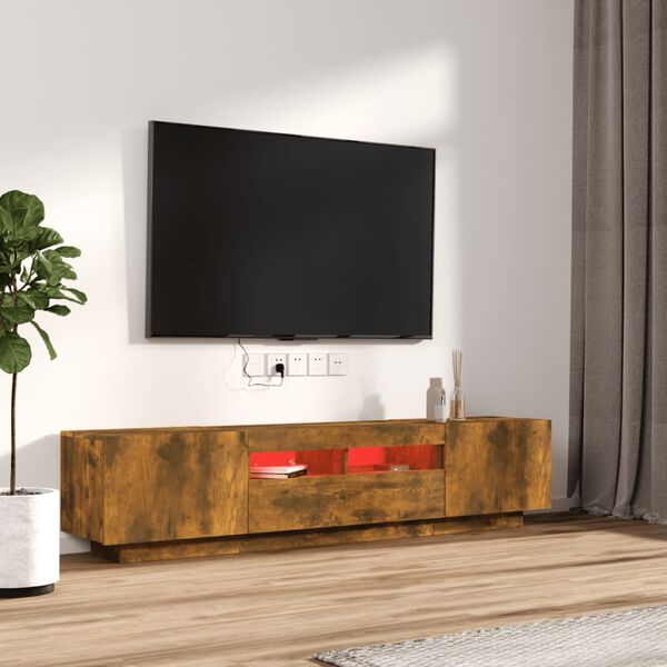 vidaXL 2 Piece TV Cabinet Set with LED Lights Smoked Oak Engineered Wood