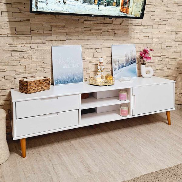 vidaXL TV Cabinet MOLDE White 158x40x49 cm Solid Wood Pine