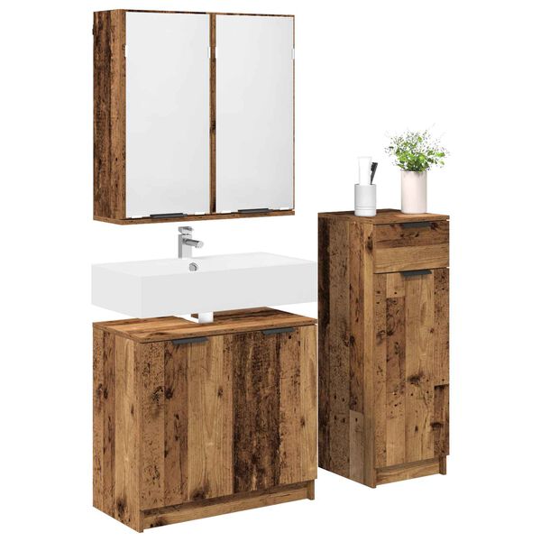 vidaXL Bathroom Furniture Set with Door 3 pcs Old Wood Engineered Wood