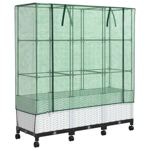vidaXL Garden Planter with Greenhouse Cover&Wheels 3 pcs White PP