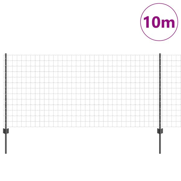 vidaXL Fence with Post Grey 1 x 10 m Steel
