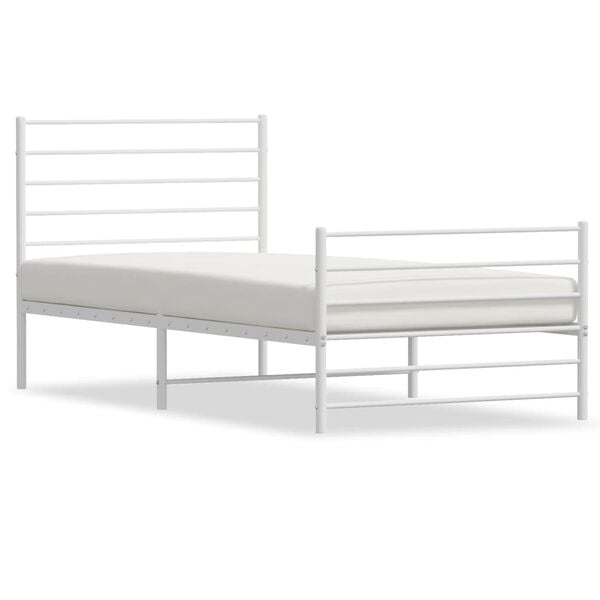 vidaXL Metal Bed Frame without Mattress with Footboard White 107x203cm