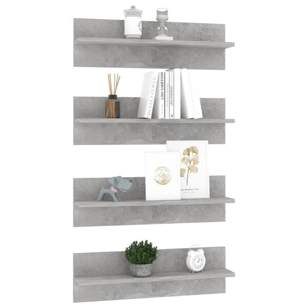 vidaXL Wall Shelf 4 pcs Concrete Grey 60x11.5x18 cm Engineered Wood