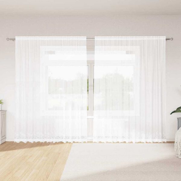 vidaXL Lace Curtain with Curtains Floral White 240 x 300 cm Polyester
