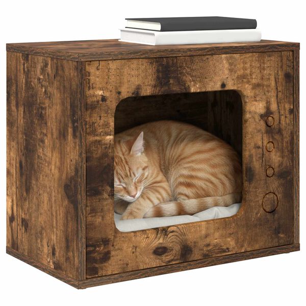 vidaXL Cat House Smoked Oak 51 x 30 x 42 cm Engineered Wood