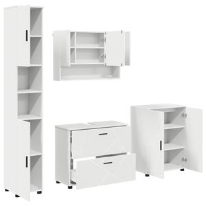 vidaXL Bathroom Furniture Set 4 pcs White Engineered Wood and Metal