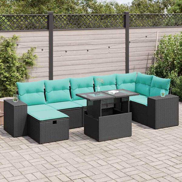 vidaXL 8 Piece Garden Sofa Set with Cushions Grey Poly Rattan Acacia