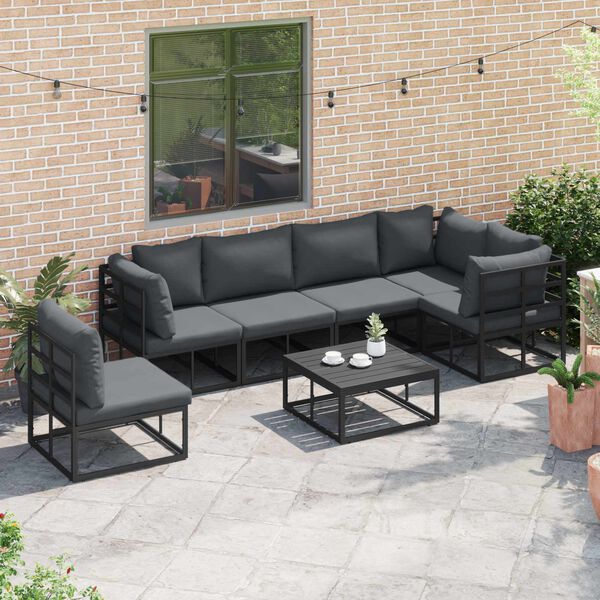vidaXL Garden Sofa Set with Cushion 7 pcs Black Aluminium