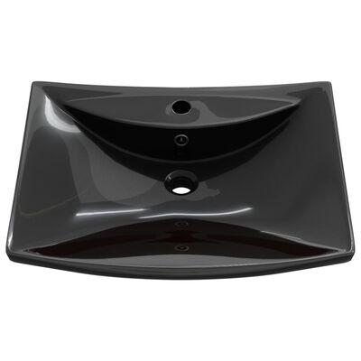 Black Luxury Ceramic Basin Rectangular with Overflow & Faucet Hole