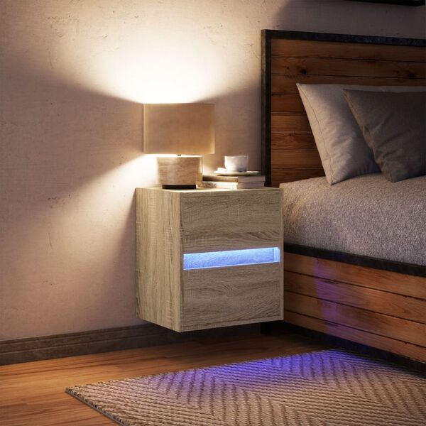 vidaXL Wall-mounted Bedside Cabinet with LED Lights Sonoma Oak