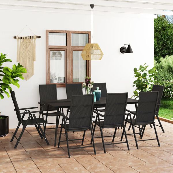 vidaXL 9 Piece Garden Dining Set Black