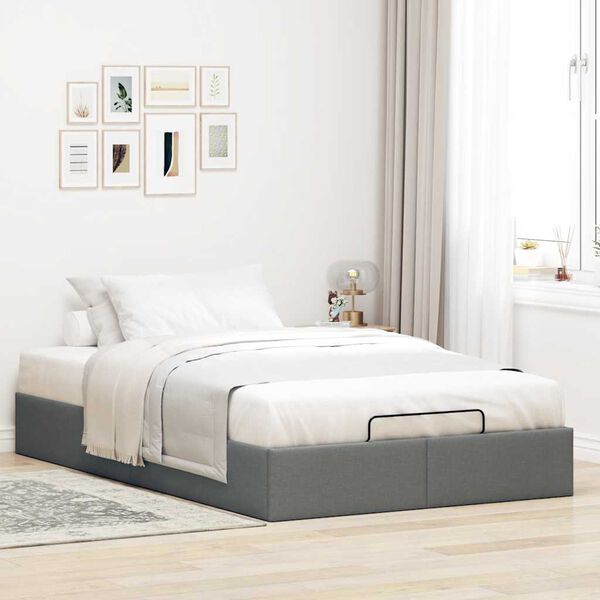 vidaXL Ottoman Bed Frame without Mattress Dark Grey Double Fabric