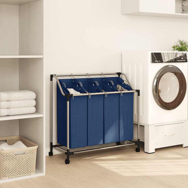 vidaXL Laundry Sorter with 4 Bags Blue Steel