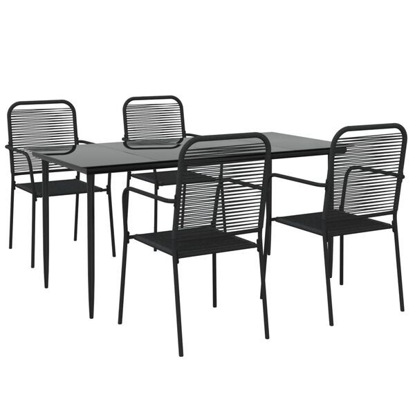 vidaXL 5 Piece Garden Dining Set Black Cotton Rope and Steel