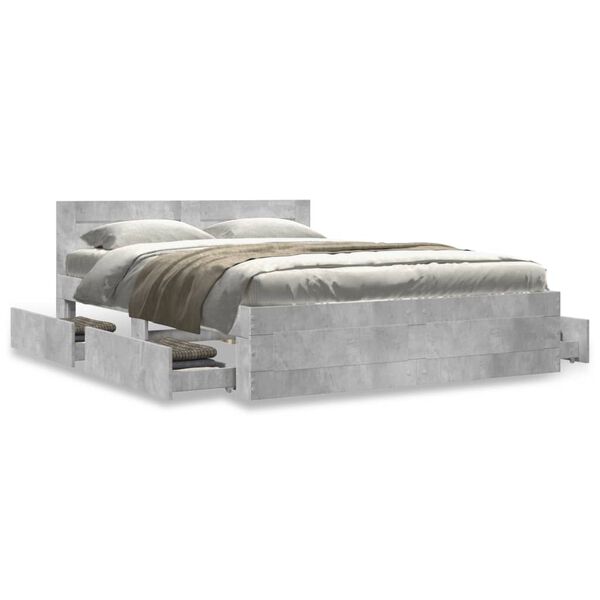 vidaXL Bed Frame with Headboard without Mattress Concrete Grey 120x200 cm