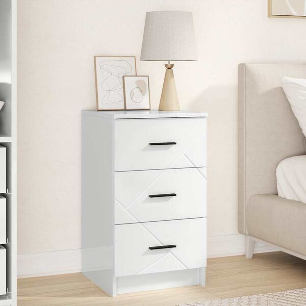 vidaXL Bedside Cabinet with Drawer High gloss white 38 x 38 x 66 cm