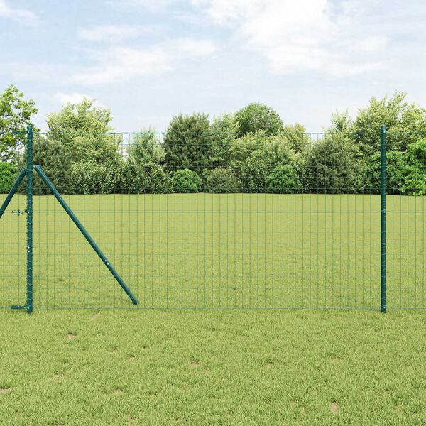 vidaXL Fence with Post Green 1.2 x 25 m Steel and PVC