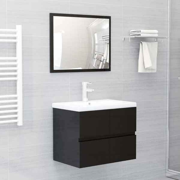 vidaXL Bathroom Furniture Set High Gloss Black Engineered Wood