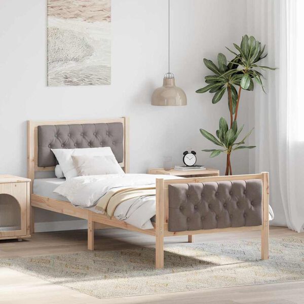vidaXL Bed Frame with Headboard Taupe 75 x 190 cm Solid Pine Wood